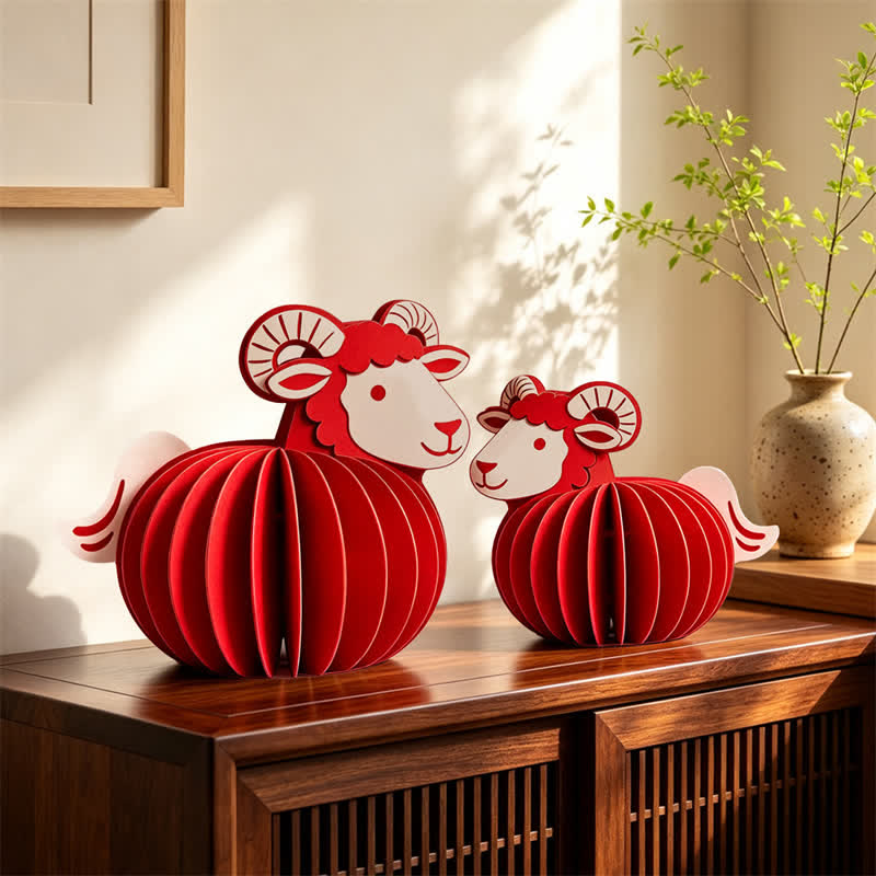 Buddha Stones Year of the Goat Red Felt Chinese Zodiac Prosperity Sheep Tabletop Cute Animal Decor - image 0