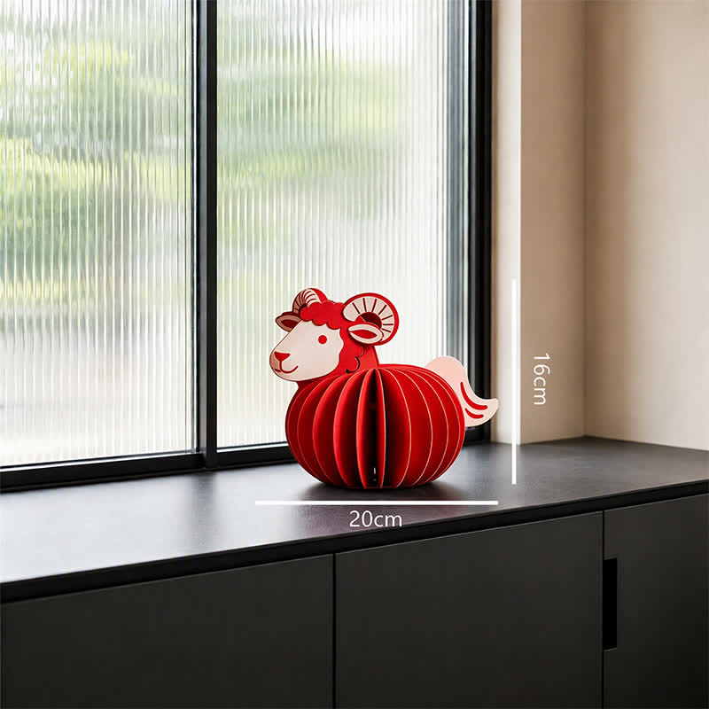 Buddha Stones Year of the Goat Red Felt Chinese Zodiac Prosperity Sheep Tabletop Cute Animal Decor - Year of the Goat - Small Approx. 16*20cm - image 1