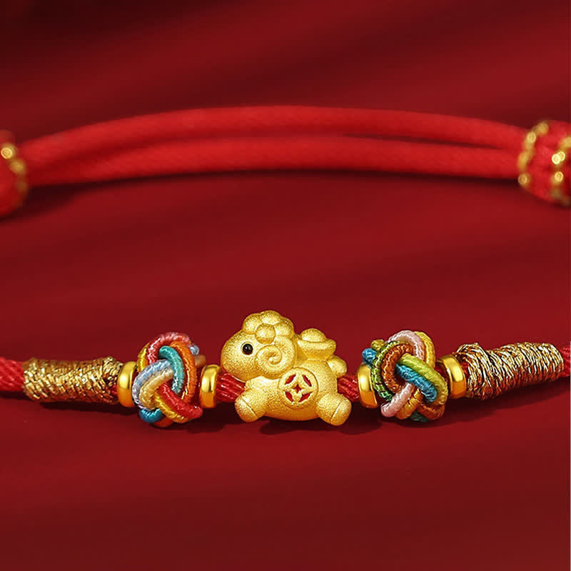Buddha Stones Year of the Goat 999 Sterling Silver Red String Auspicious Goat Ingot Charm Luck Braided Bracelet - image 11
