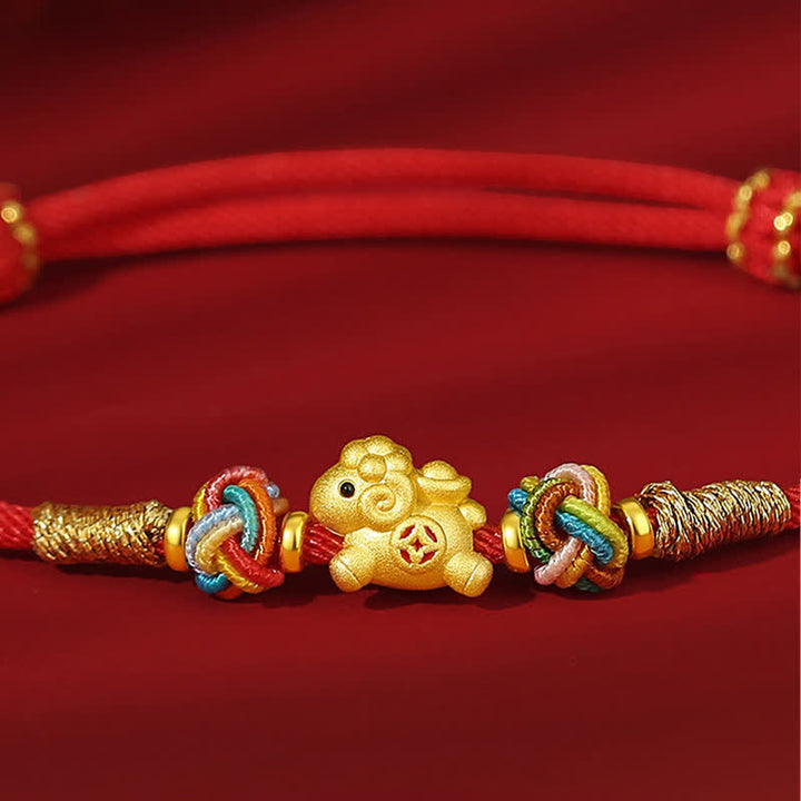 Buddha Stones Year of the Goat 999 Sterling Silver Red String Auspicious Goat Ingot Charm Luck Braided Bracelet - image 11