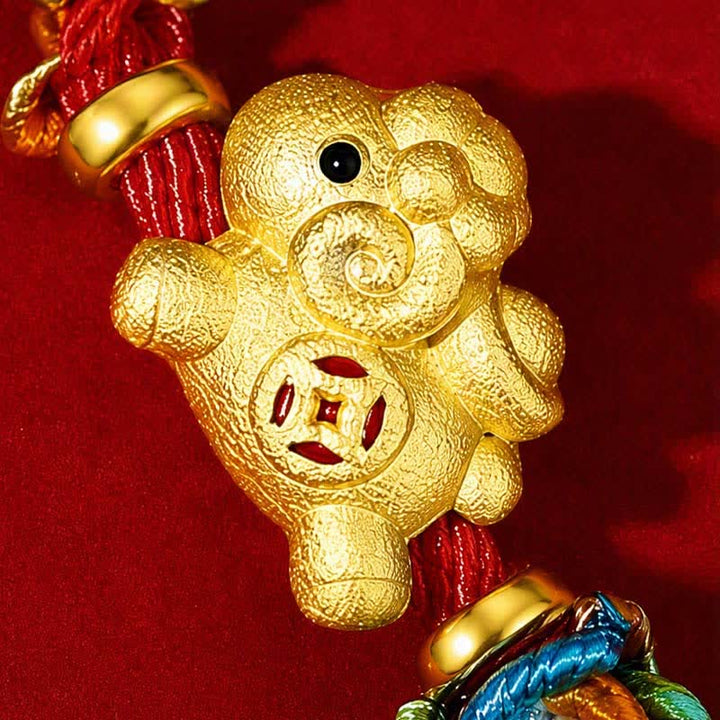 Buddha Stones Year of the Goat 999 Sterling Silver Red String Auspicious Goat Ingot Charm Luck Braided Bracelet - image 13