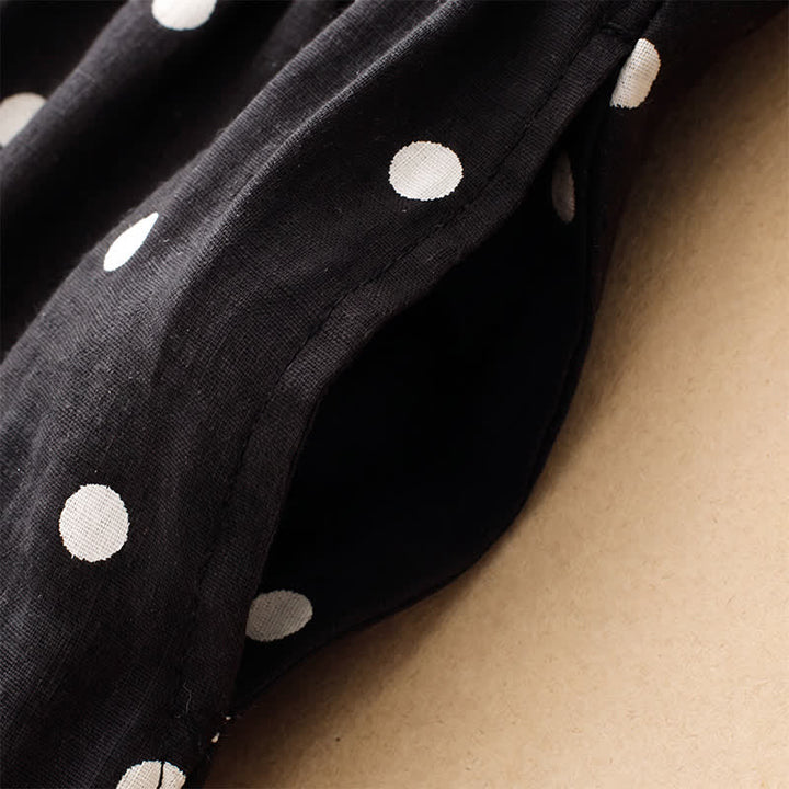 Buddha Stones Summer Casual Vintage Drawstring Polka Dot Crew Neck Women's Summer Sleeveless Dress With Pocket - image 13