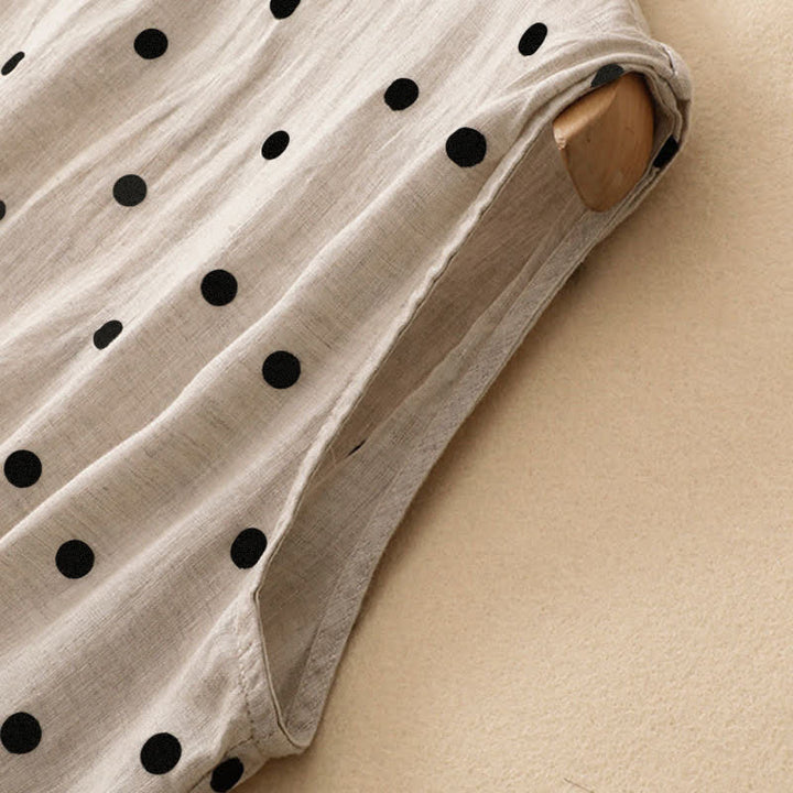 Buddha Stones Summer Casual Vintage Drawstring Polka Dot Crew Neck Women's Summer Sleeveless Dress With Pocket - image 3