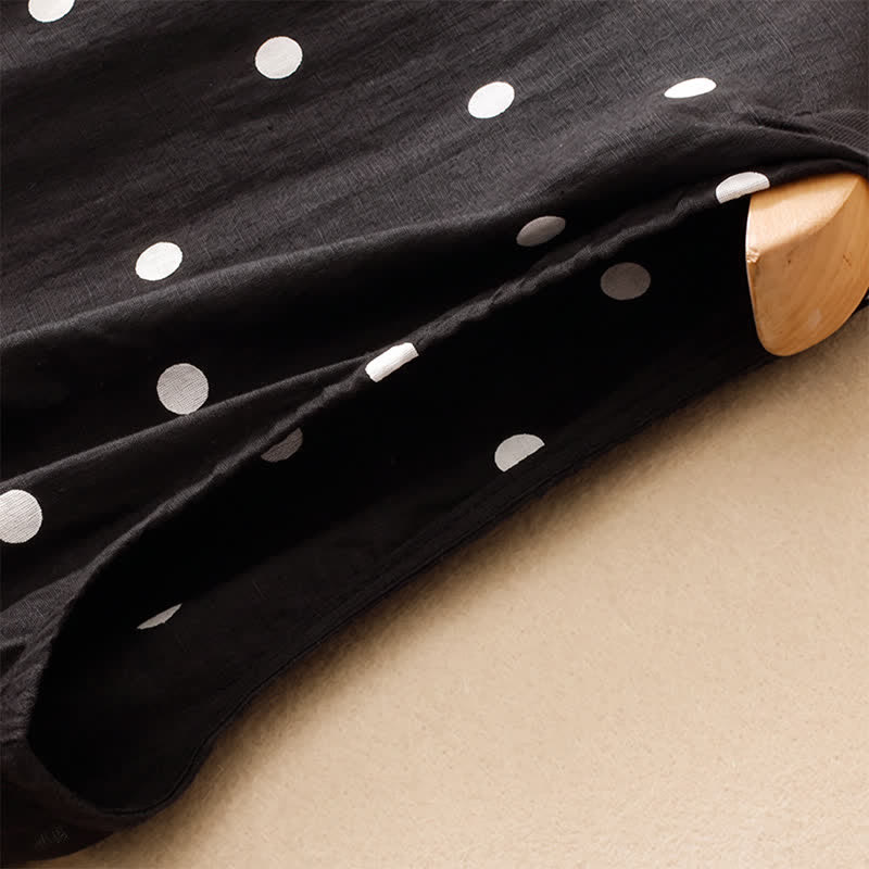 Buddha Stones Summer Casual Vintage Drawstring Polka Dot Crew Neck Women's Summer Sleeveless Dress With Pocket - image 11