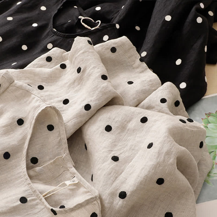 Buddha Stones Summer Casual Vintage Drawstring Polka Dot Crew Neck Women's Summer Sleeveless Dress With Pocket - image 18