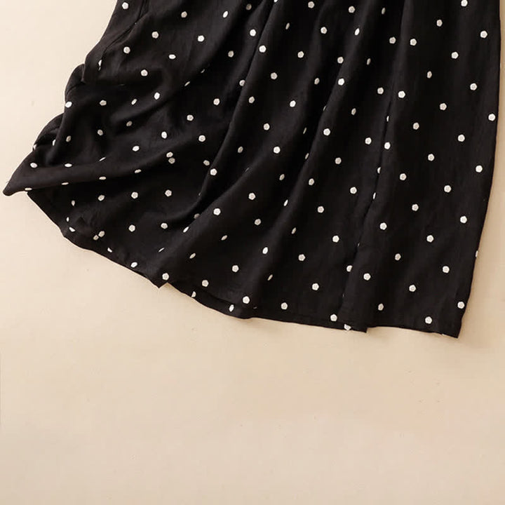 Buddha Stones Summer Casual Vintage Drawstring Polka Dot Crew Neck Women's Summer Sleeveless Dress With Pocket - image 14
