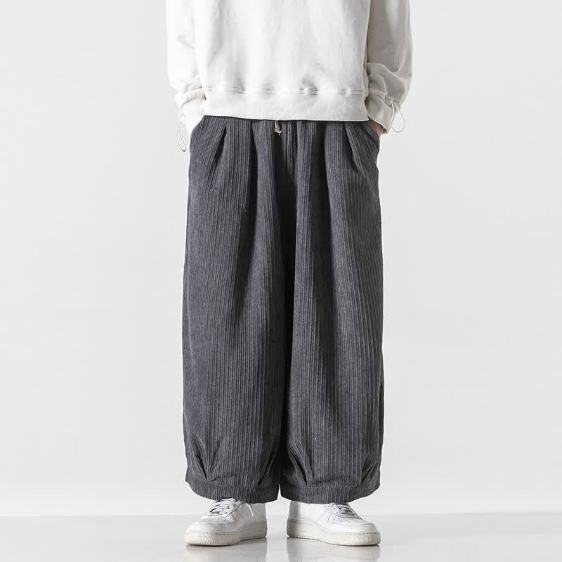 Buddha Stones Spring Fall Casual Minimalist Drawstring Solid Cropped Pants Corduroy Men's Wide Leg Pants With Pockets - DarkSlateGray - US/UK/AU46, EU56 (5XL) - image 0