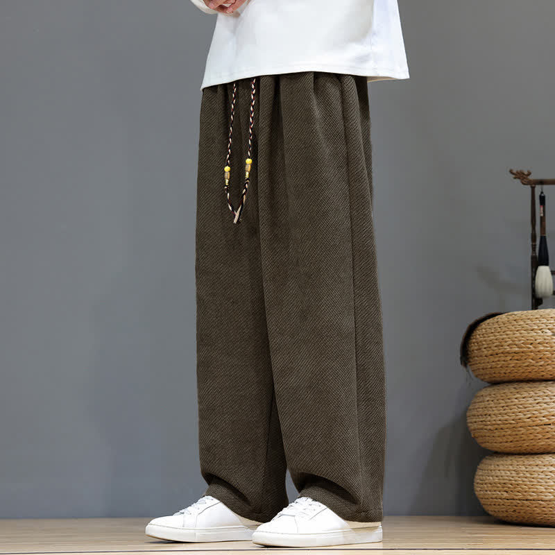 Buddha Stones Fall Winter Plain Classic Drawstring Solid Ankle Pants Corduroy Men's Straight Leg Pants With Pockets - Tan - US/UK/AU46, EU56 (5XL) - image 0