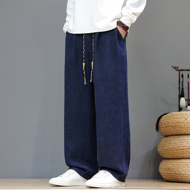Buddha Stones Fall Winter Plain Classic Drawstring Solid Ankle Pants Corduroy Men's Straight Leg Pants With Pockets - MidnightBlue - US/UK/AU46, EU56 (5XL) - image 19