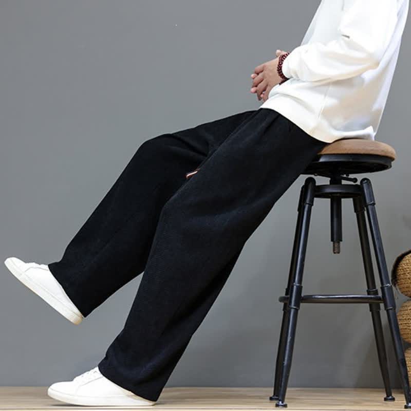 Buddha Stones Fall Winter Plain Classic Drawstring Solid Ankle Pants Corduroy Men's Straight Leg Pants With Pockets - image 16