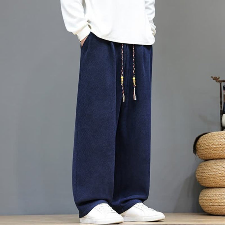 Buddha Stones Fall Winter Plain Classic Drawstring Solid Ankle Pants Corduroy Men's Straight Leg Pants With Pockets - image 21