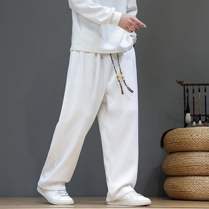 Buddha Stones Fall Winter Plain Classic Drawstring Solid Ankle Pants Corduroy Men's Straight Leg Pants With Pockets - image 29