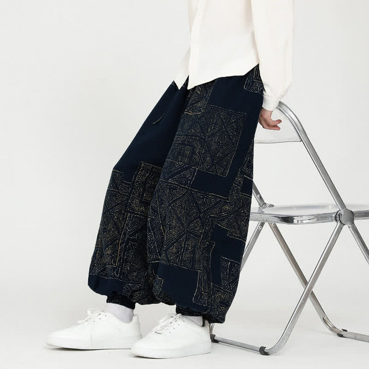 Buddha Stones Spring Fall Vintage Casual Drawstring Geometric Cropped Pants Men's Harem Pants With Pockets - image 6