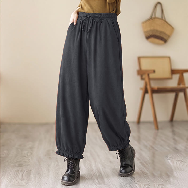 Buddha Stones Spring Casual Minimalist Drawstring Solid Ankle Pants Women's Harem Pants With Pockets - DarkGray - US12, UK/AU16, EU44 (2XL) - image 15
