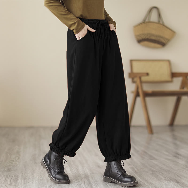 Buddha Stones Spring Casual Minimalist Drawstring Solid Ankle Pants Women's Harem Pants With Pockets - image 1