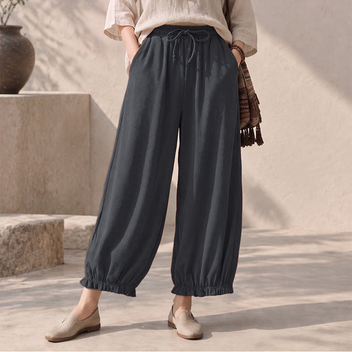 Buddha Stones Spring Casual Minimalist Drawstring Solid Ankle Pants Women's Harem Pants With Pockets - image 17
