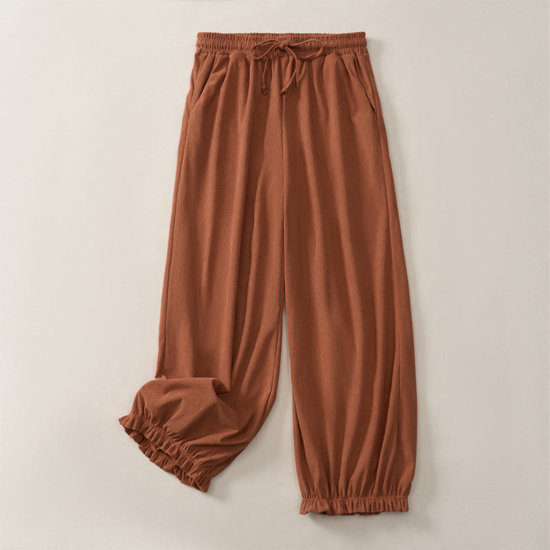 Buddha Stones Spring Casual Minimalist Drawstring Solid Ankle Pants Women's Harem Pants With Pockets - image 10