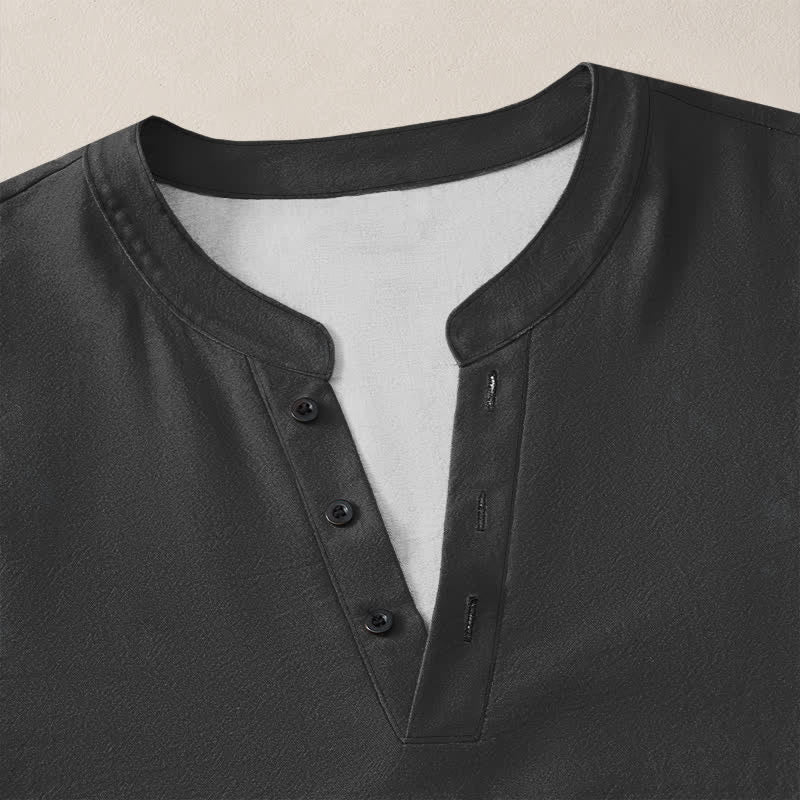 Buddha Stones Cotton Vintage Wave Cloud Pattern V-Neck Buttons Men's Long Sleeve Shirts - image 18