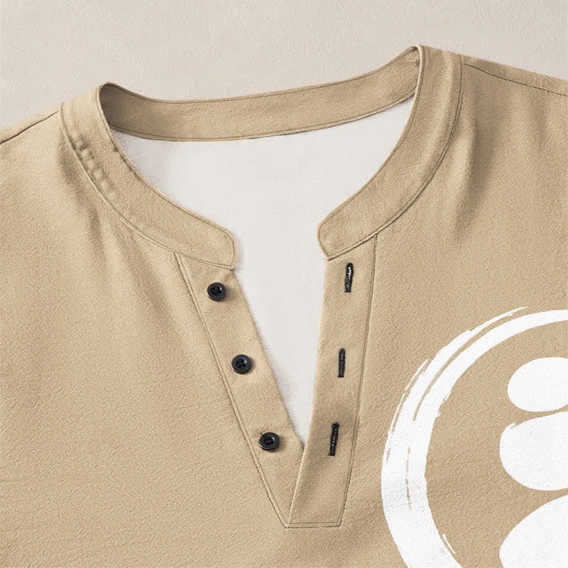 Buddha Stones Cotton Minimal Zen Symbol Pattern V-Neck Buttons Men's Long Sleeve Shirts - image 4