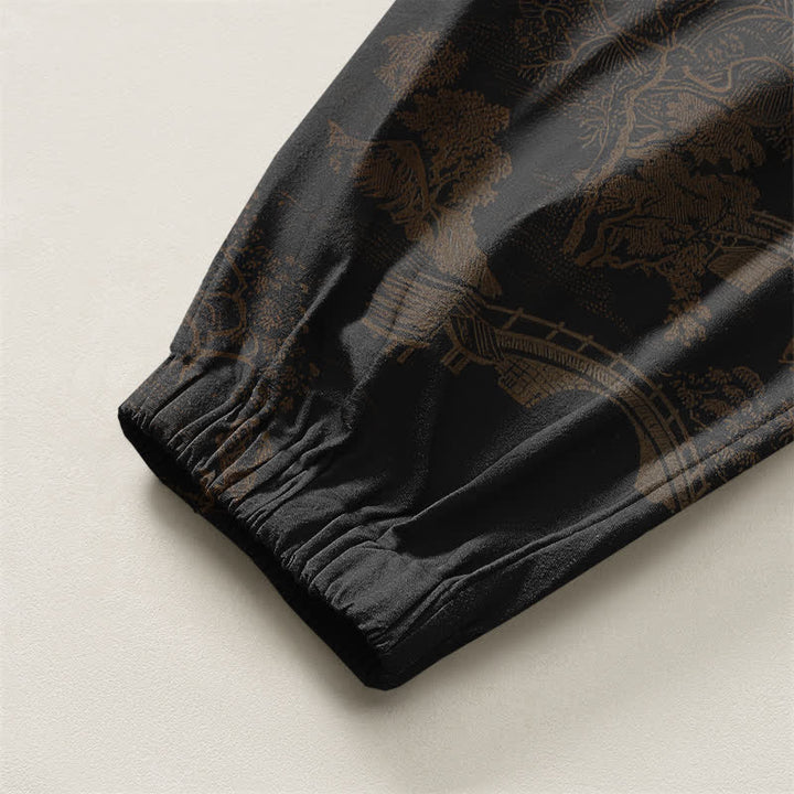 Buddha Stones Pure Cotton Vintage Shadow Stripe Pattern Drawstring Men's Harem Pants With Pockets - image 16