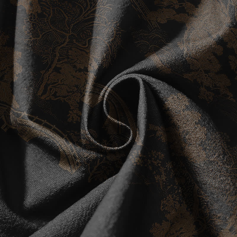 Buddha Stones Pure Cotton Vintage Shadow Stripe Pattern Drawstring Men's Harem Pants With Pockets - image 17