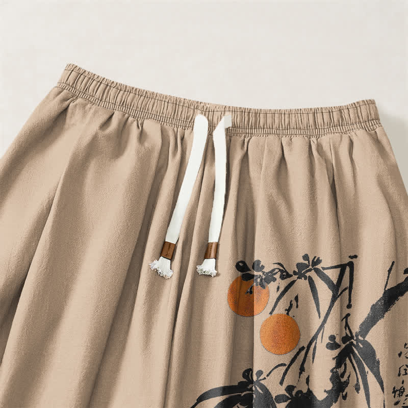 Buddha Stones Pure Cotton Bamboo Branch Pattern Drawstring Men's Harem Pants With Pockets - image 9