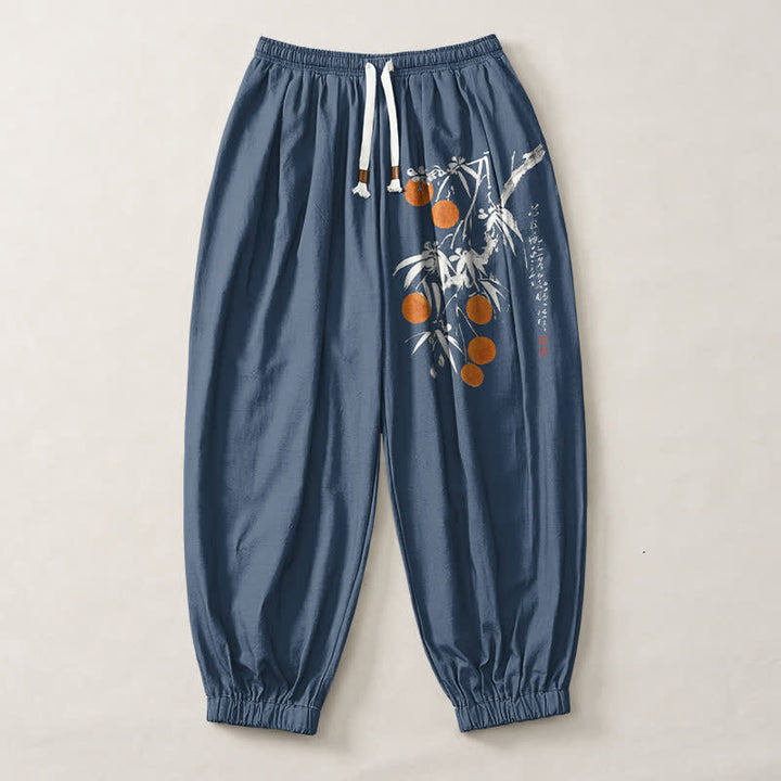 Buddha Stones Pure Cotton Bamboo Branch Pattern Drawstring Men's Harem Pants With Pockets - image 13