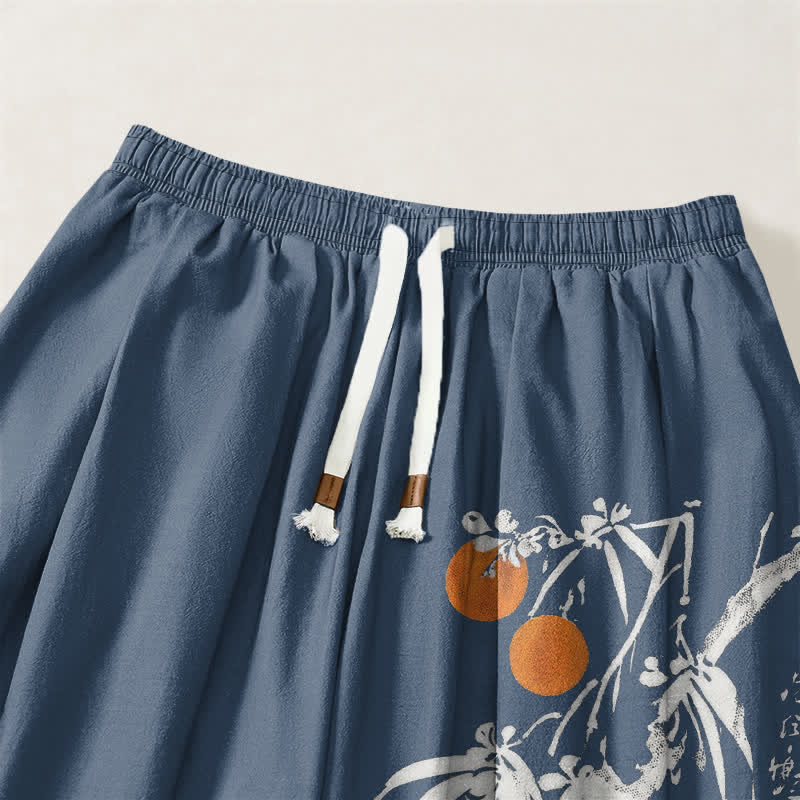 Buddha Stones Pure Cotton Bamboo Branch Pattern Drawstring Men's Harem Pants With Pockets - image 15