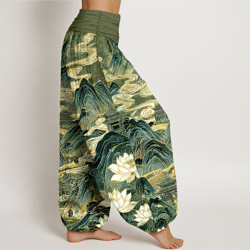 Buddha Stones Cotton Lotus Cloud Pattern Women's Elastic Waist Harem Pants - image 7