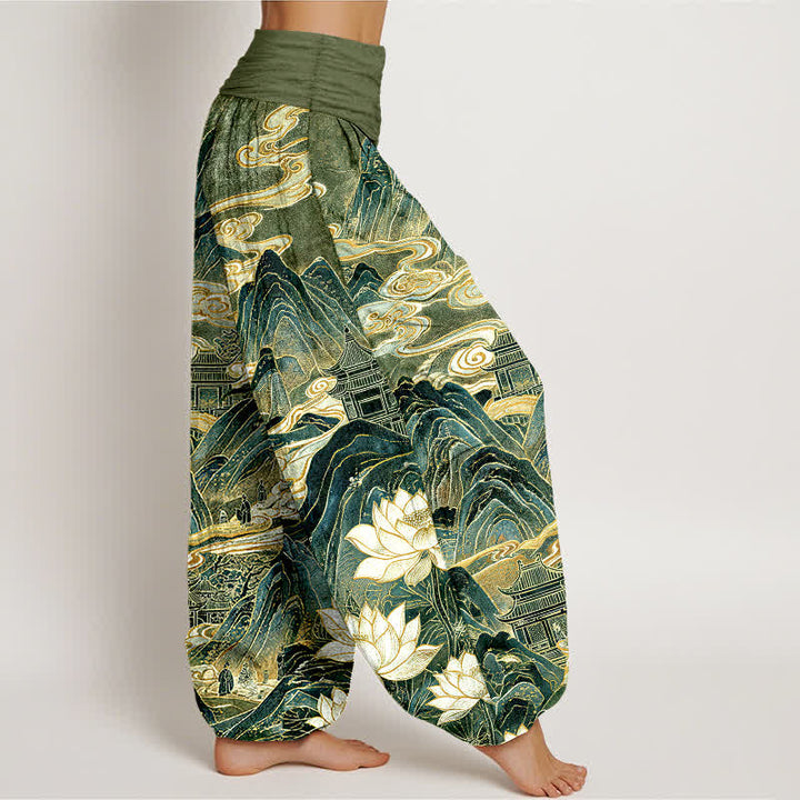 Buddha Stones Cotton Lotus Cloud Pattern Women's Elastic Waist Harem Pants - image 7