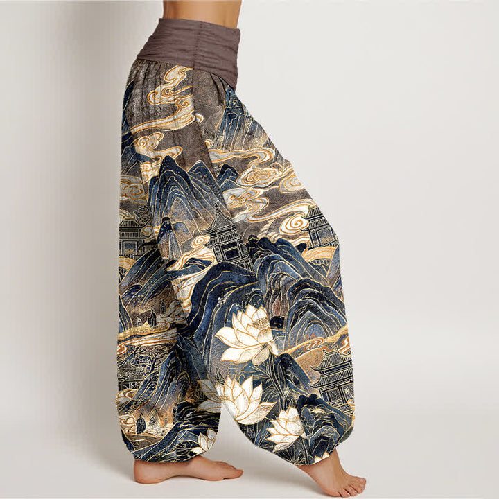 Buddha Stones Cotton Lotus Cloud Pattern Women's Elastic Waist Harem Pants - image 10