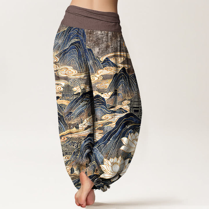 Buddha Stones Cotton Lotus Cloud Pattern Women's Elastic Waist Harem Pants - image 9