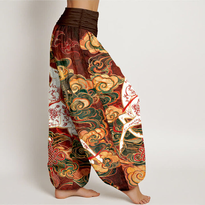 Buddha Stones Cotton Ornate Auspicious Cloud Chinese Knot Pattern Women's Elastic Waist Harem Pants - image 2