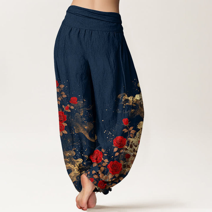 Buddha Stones Cotton Bohemian Rose Cloud Pattern Women's Elastic Waist Harem Pants - image 6