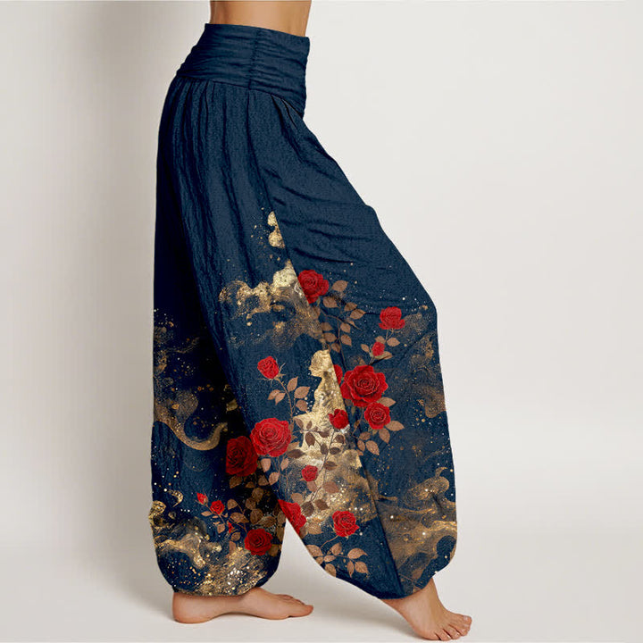 Buddha Stones Cotton Bohemian Rose Cloud Pattern Women's Elastic Waist Harem Pants - image 7