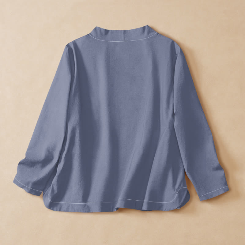 Buddha Stones Cotton Boho Om Symbol Pattern Wrap V-Neck Lace-up Women's Long Sleeve Shirts Kimono - image 1