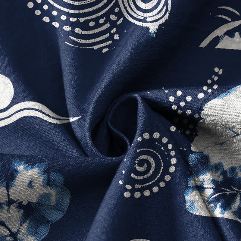Buddha Stones Cotton Retro Floral Diamond Lotus Spiral Pattern Hanfu Style Wrap V-Neck Lace-up Women's Long Sleeve Shirts Kimono - image 4