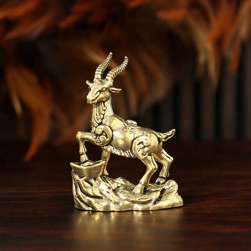Buddha Stones Vintage Copper Climbing Goat Wealth Cute Animal Decor - image 1