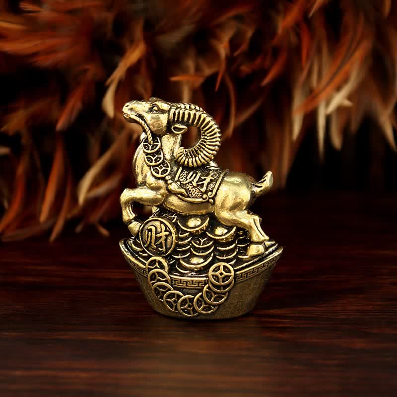 Buddha Stones Copper Goat with Coin Base Good Fortune Cute Animal Decor - Copper(Wealth ♥ Luck) - image 0