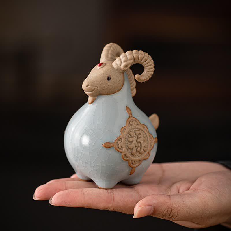 Buddha Stones Ceramic Fu Character Blessing Goat Figurine Cute Animal Decor - image 9