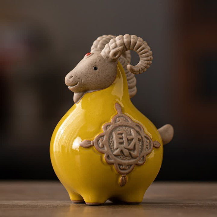 Buddha Stones Ceramic Fu Character Blessing Goat Figurine Cute Animal Decor - Yellow - image 12