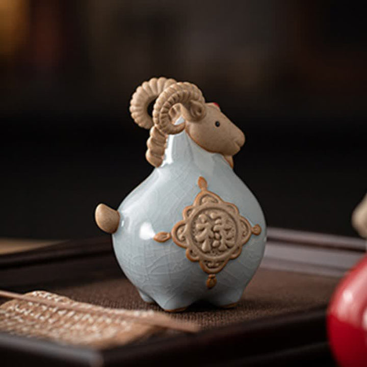 Buddha Stones Ceramic Fu Character Blessing Goat Figurine Cute Animal Decor - image 8