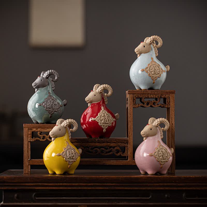 Buddha Stones Ceramic Fu Character Blessing Goat Figurine Cute Animal Decor - image 23