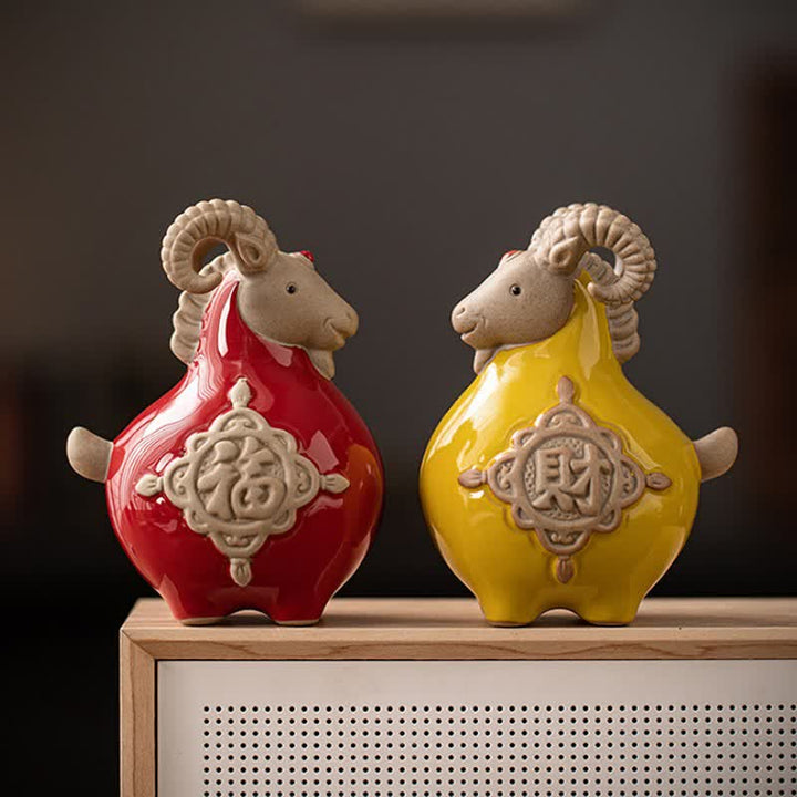 Buddha Stones Ceramic Fu Character Blessing Goat Figurine Cute Animal Decor - image 16
