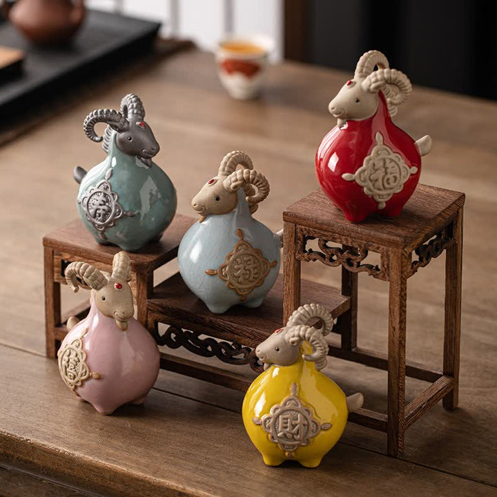 Buddha Stones Ceramic Fu Character Blessing Goat Figurine Cute Animal Decor - image 22