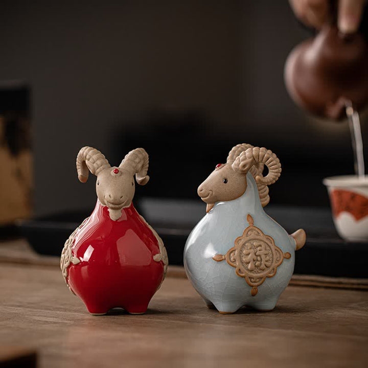 Buddha Stones Ceramic Fu Character Blessing Goat Figurine Cute Animal Decor - image 17