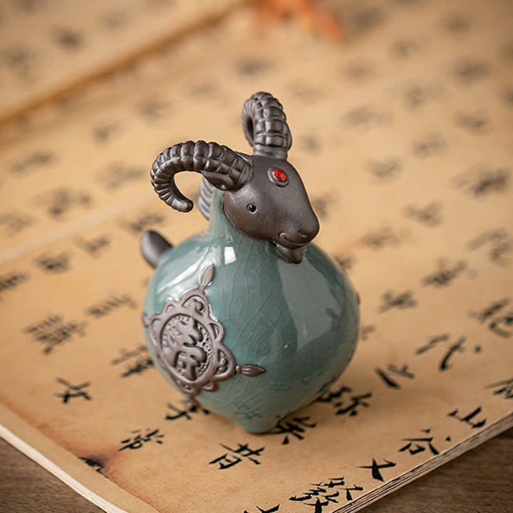Buddha Stones Ceramic Fu Character Blessing Goat Figurine Cute Animal Decor - image 11