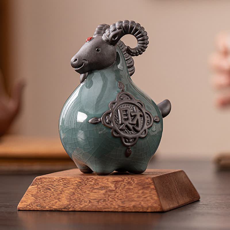 Buddha Stones Auspicious Curled Horn Goat Ceramic Figurine Cute Animal Decor - image 9