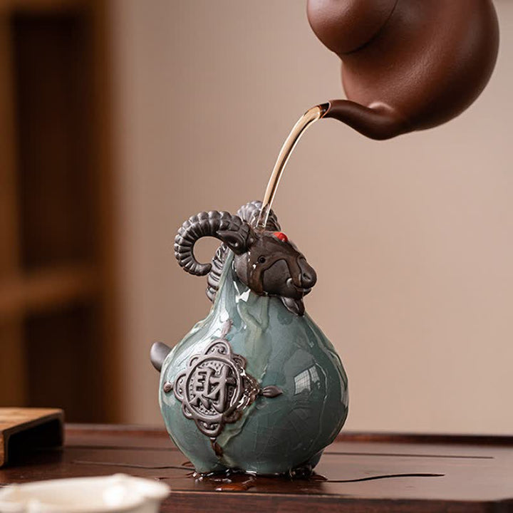 Buddha Stones Auspicious Curled Horn Goat Ceramic Figurine Cute Animal Decor - image 10