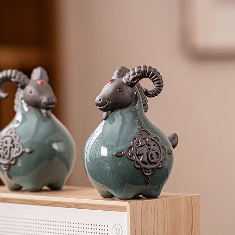 Buddha Stones Auspicious Curled Horn Goat Ceramic Figurine Cute Animal Decor - image 15